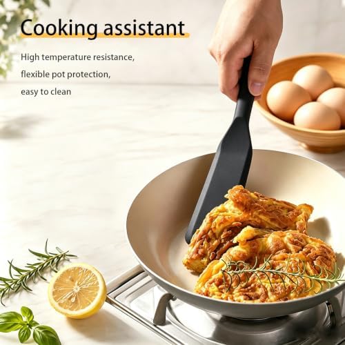 【2 Pack】Kunovo Small Spatula for Nonstick Cookware Mini Spatulas for kitchen Use,Heat-Resistant Silicone Thin Spatula Cooking Baking (2 Pack-Black-R)