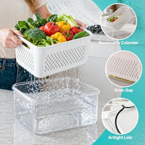 4 Pack Fruit Storage Containers for Fridge Set, BPA Free Produce Containers
