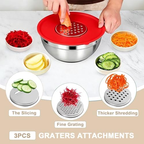 ENVTEK Stainless Steel Mixing Bowls Set with Lids,Silicone Bottoms,Colorful