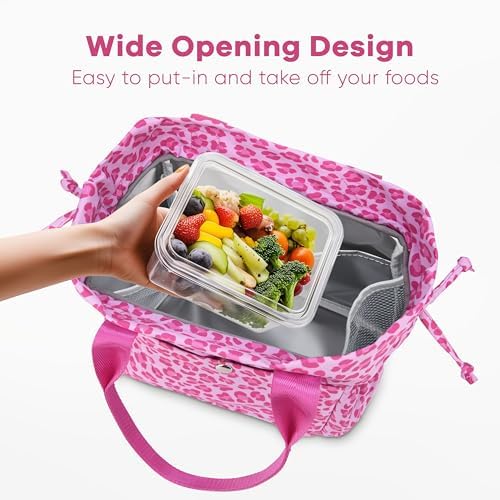 Yarnic Lunch Bag Women Insulated Lunch Bags,Cute Cheetah Reusable Lunch Box