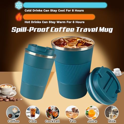 Vacuum Insulated Stainless Steel Travel Coffee Mug, Leak Proof Cup with Lid