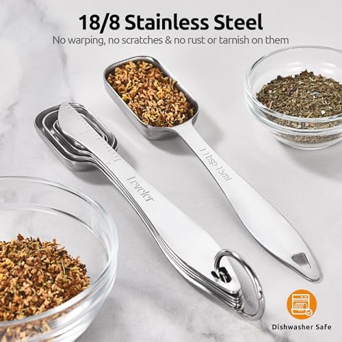 U-Taste Narrow Square Measuring Spoons, Metal Measure Set of 6 with Leveler