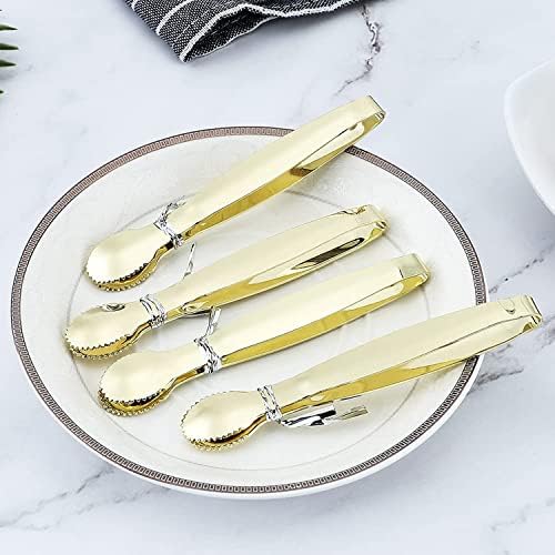 MSY BIGSUNNY 4 Inch Sugar Cube Tongs, Stainless Steel Mini Appetizer Tongs, Small Serving Tongs Tiny Food Clips for Tea Party, Coffee, Bar, Desserts - Set of 4, Gold