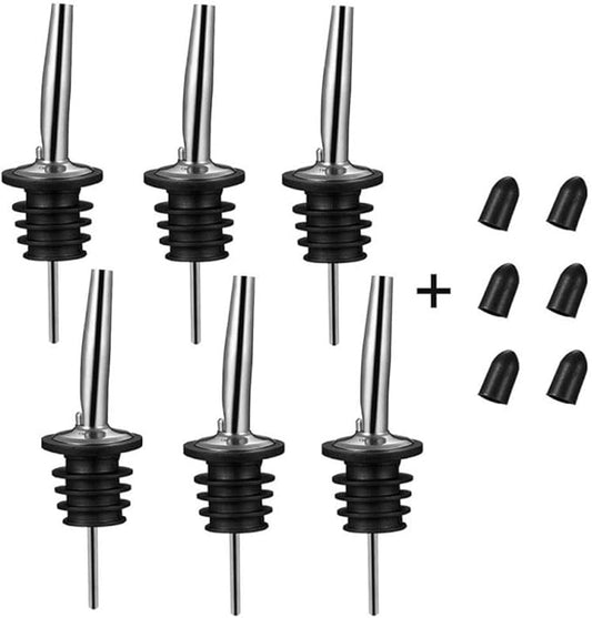 6PCS Liquor Bottle Pourers, Stainless Steel Olive Oil Spouts, Bottle Pourers for Alcohol, Olive Oil, With Dust Caps Liquor Pour Spout