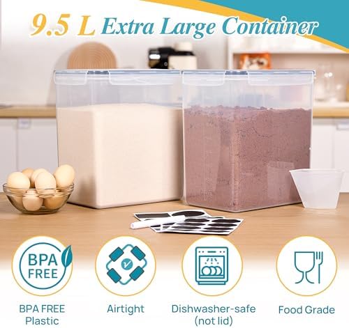 Vtopmart 9.5L Flour Sugar Storage Containers, 2 Pack, Each Fits 12.5 lb