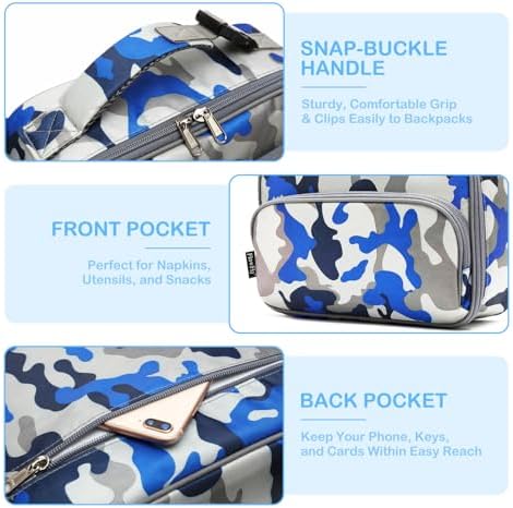 FlowFly Kids Lunch box Insulated Soft Bag Mini Cooler Back to School Thermal Meal Tote Kit for Girls, Boys,Blue Camo