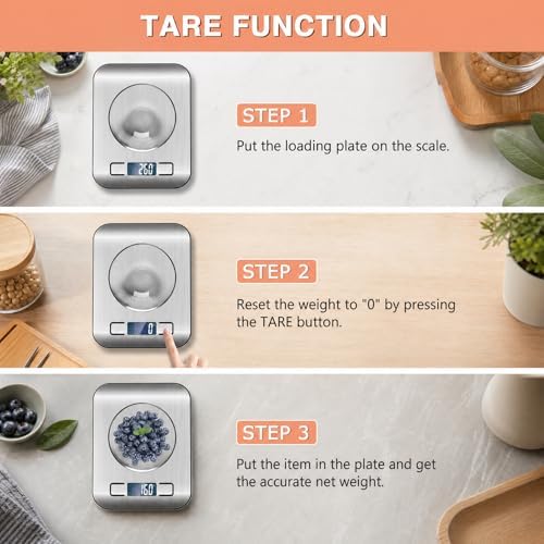 Digital Food Kitchen Scale, Stainless Steel, LCD Display, Precision Grams and Ounces for Baking, Cooking, Keto & Meal Prep, 11lb/5kg Capacity