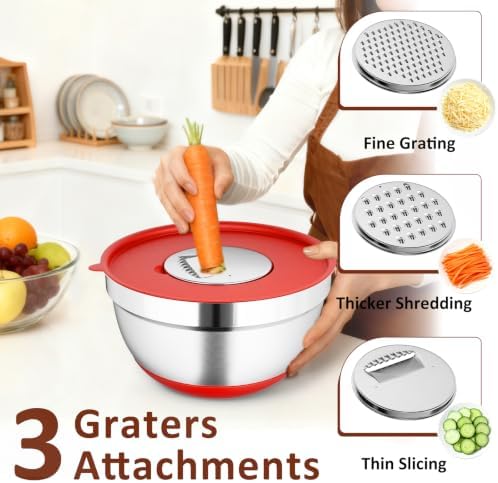 9 Pack Mixing Bowls with Airtight Lids & Grater Attachments, Multi