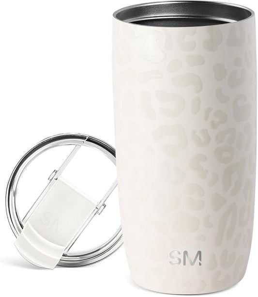 Simple Modern Voyager Tumbler with Flip Lid | Travel Coffee Mug | Insulated Stainless Steel Cold Brew Iced or Hot Coffee Cup | Gifts for Women Men Her Him | 16oz, Cream Leopard