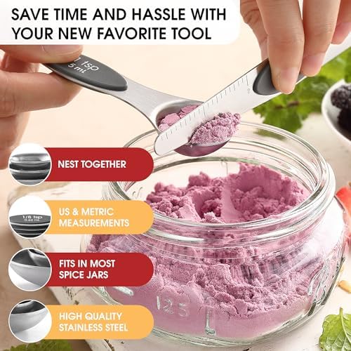 Spring Chef Stainless Steel Magnetic Measuring Spoons Set of 8, Gray