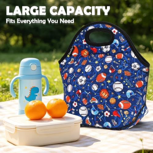 FlowFly Neoprene Kids Lunch box Insulated Soft Bag Mini Cooler Thermal Meal Tote Kit for Boys, Girls,Men,Women,School,Work, Office, FootBall