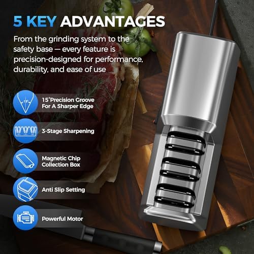 Electric Knife Sharpener for Kitchen Knives, 3-Stage, Fast, Repair, Polish