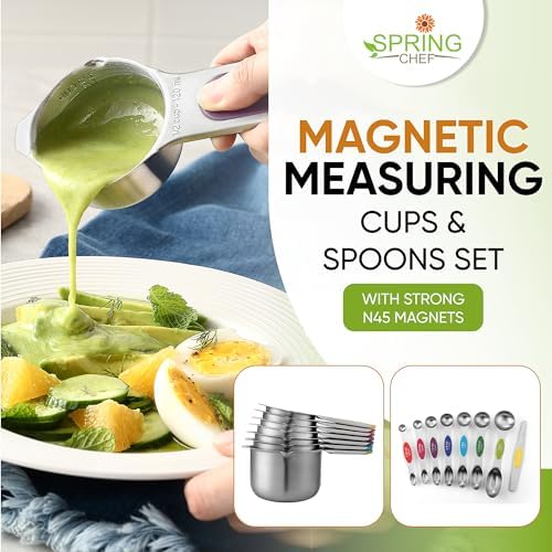 Spring Chef 15 Magnetic Measuring Cups & Spoons Set w/Levelers, Multicolor