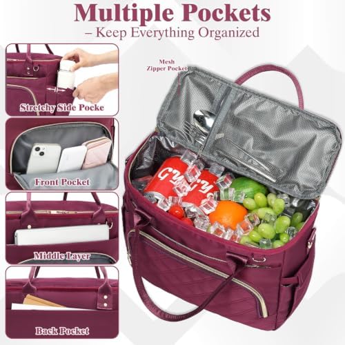 GYEUKHAM Insulated Lunch Bag for Women Men,Extra Large Lunch Box, Leakproof Reusable Cooler Tote for Adult, Everyday Soft Lunch Tote Bag for Work College Picnic Travel,Purple