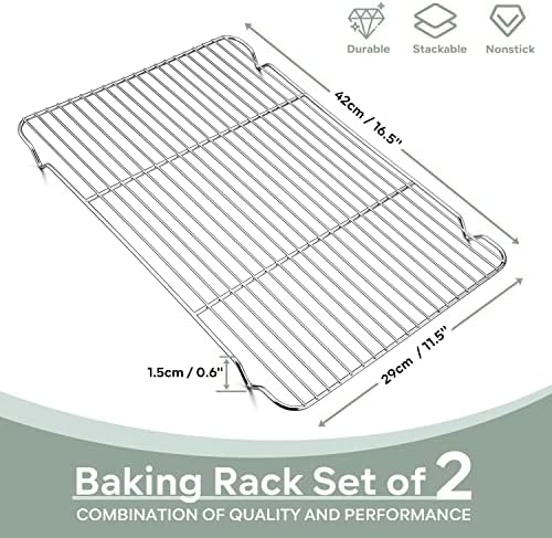 Herogo Cooling Rack Set of 2, Stainless Steel Large Baking Oven Rack, 16.5" x 11.5" Fit Half Sheet Pan, for Cooling Grilling Roasting Bacon Cake Cookies, Rust Resistance