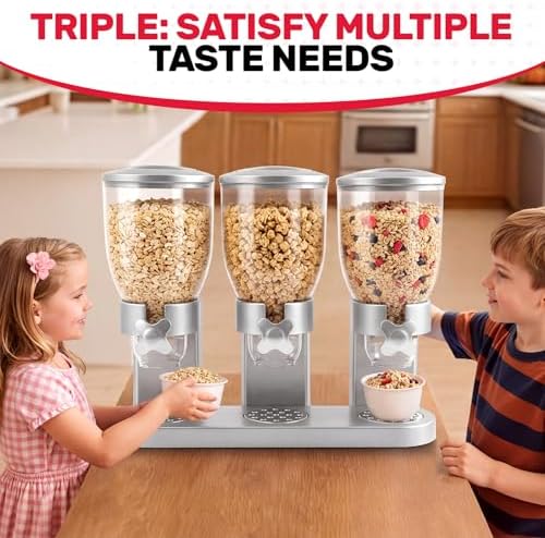 Triple Cereal Dispenser, 3 Pack 2L Large Cereal Containers Storage