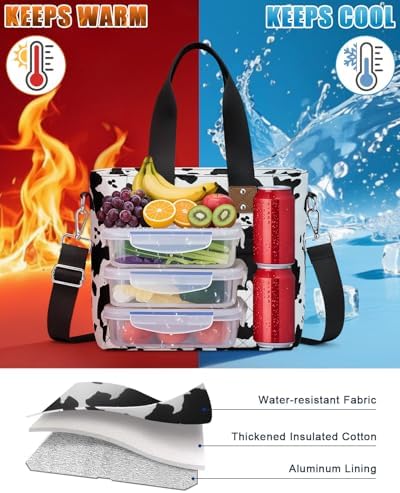Capolo Lunch Bag for Women,Large Insulated Lunchbox Tote Reusable,L-Cow