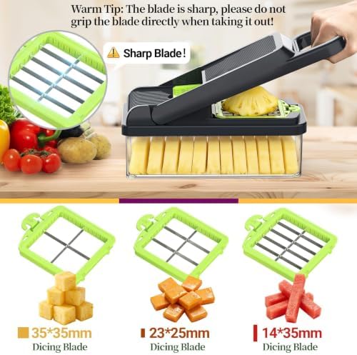 15-in-1 Vegetable Chopper 10 Blades, Veggie Cutter with Handle, Green/Grey