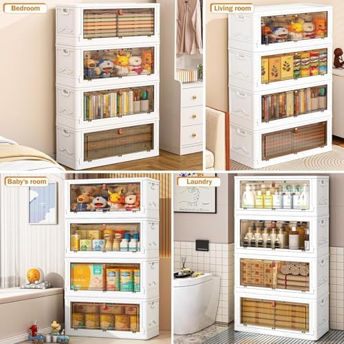 YFXCVSL 4 Tier Plastic Storage Bins with Lid 102QT, Stackable Storage Containers with Wheels, Folding Storage Boxes, Stackable Storage Bins, Organizers and Storage for Living Room