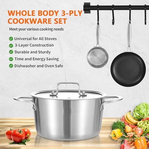 LOLYKITCH 5-Quart Stock Pot with Lid | Tri-Ply Stainless Steel