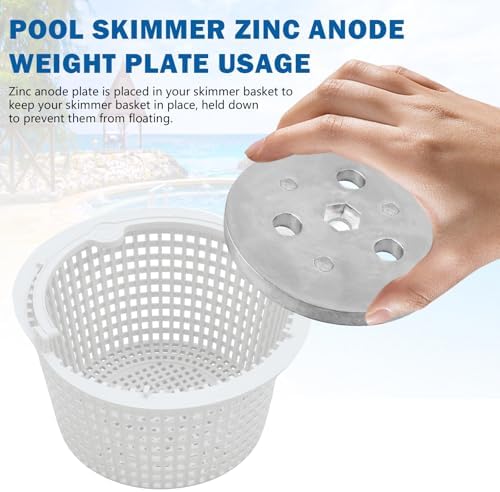 Pool Skimmer Zinc Anode Weight Plate, Anti-Electrolysis Sacrificial Anode, Keep Your Skimmer Basket in Place -for Salt System Swimming Pools Against Corrosion and Electrolysis, with Plastic Ties 2 Pcs
