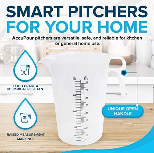 ACCUPOUR 8oz (250 mL) Measuring Pitcher, Plastic, Multipurpose - Great for Chemicals, Oil, Pool and Lawn - Ounce (oz) and Milliliter (mL) Increments (1 cup) (Pack of 3)