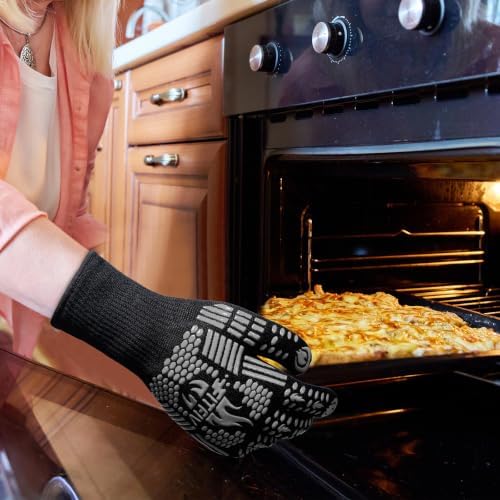 BBQ Gloves, 1472°F Heat Resistant with Silicone Grip Oven Mitts