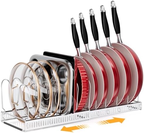 MUDEELA Expandable Pot Pan Lid Organizers inside Cabinet, 12 Divider-Silver