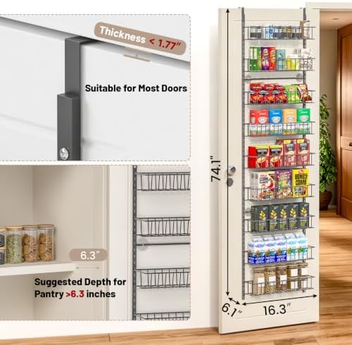 ElegantArray 9-Tier Pantry Door Organizer, Deep Gray