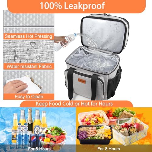 GLENKEY Expandable Lunch Box Insulated Leakproof Cooler Bag Work Outdoor