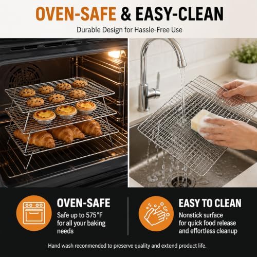 Cooling Rack 16"x10", 3-Tier Stackable & Collapsible Cooling Racks