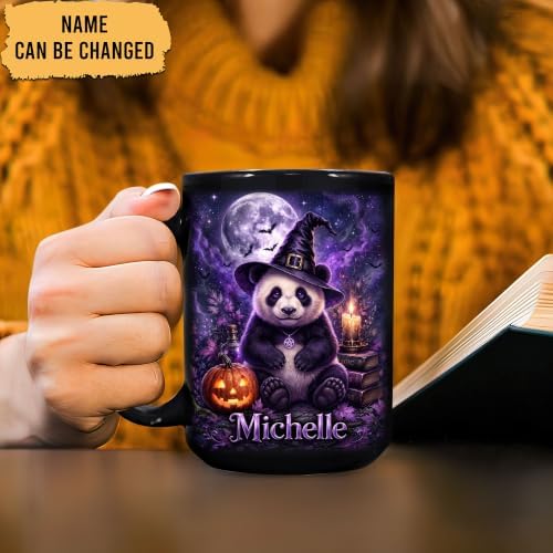 Hyturtle Personalized Halloween Panda Mug, Custom Name Gift for Women