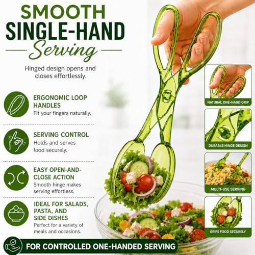 HIC Kitchen Salad Tongs, Hinged Design, Detachable Fork and Spoon, Set of 2