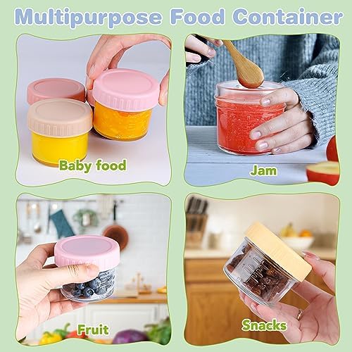 RowinsyDD Baby Food Containers, 4 oz, 8 Pack, Glass Jars with Lids
