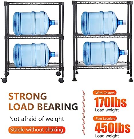 BestOffice | 3-Tier Wire Shelf with Wheels | 23" x 13" x 31" | Black