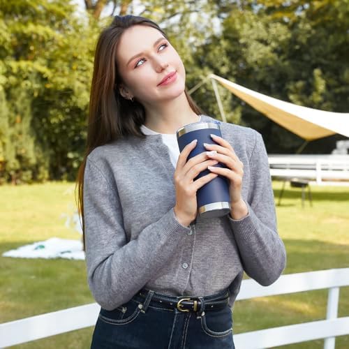 MEWAY 30oz Tumbler Double Wall Vacuum Insulated Travel Mug, Stainless Steel Tumbler with Lid, Durable Powder Coated Insulated Coffee Cup for Cold & Hot Drinks (Navy,1 PACK)
