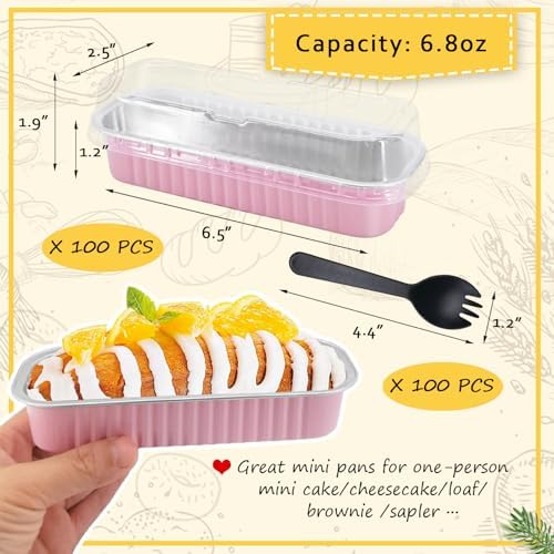 LNYZQUS Mini Loaf Pans with Lids 100 Pack, 6.8oz Rectangle Cake Tins