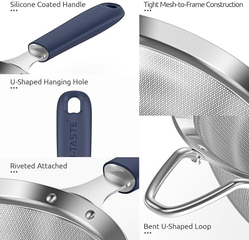 U-Taste Fine Mesh Strainer, 18/8 Stainless Steel Sieve, M/Midnight Blue