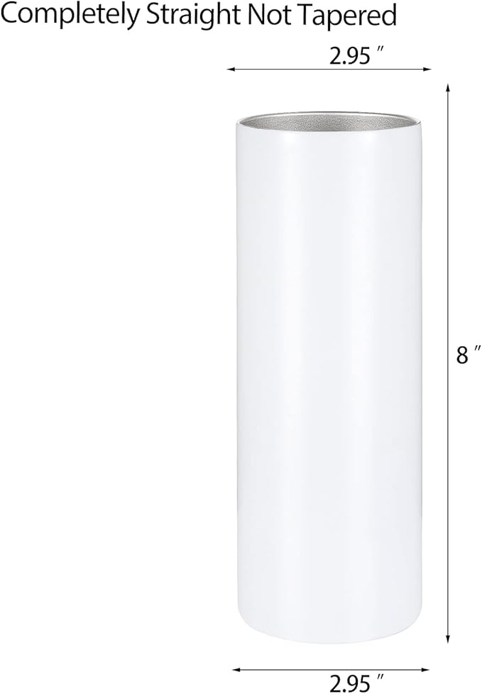 YOUKE OLA 10 Pack Sublimation Tumblers Bulk Straight Skinny Tumbler Blanks 20oz for Heat Transfer, Individual Gift Boxed, Double Wall Insulated Tumbler with Shrink Wrap Films & Heat Tape & Straws