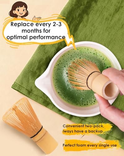 Matcha Whisk Set with 2-pack Bamboo Matcha Whisk, Sifter,Tea Scoop