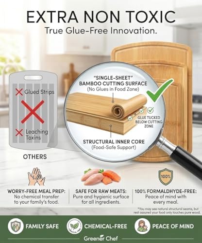 SAFEST Extra Large Bamboo Cutting Board Set of 3 with Glue-Free Surface Technology - Extra Spacious Wood Cutting Boards for Kitchen and XL Chopping Board Set - Replacements for Life
