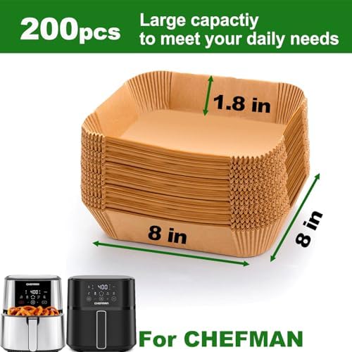 Air Fryer Paper Liners for Chefman 6-8 QT Compact air fryer, 8inch Square