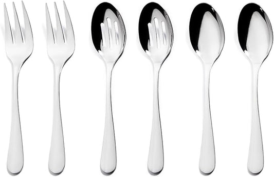 VIVANI 6-Piece Stainless Steel Serving Spoons and Forks Set, Serving Utensils for Parties, Buffet, Banquet and Kitchen, Dishwasher Safe, 8.6 Inches