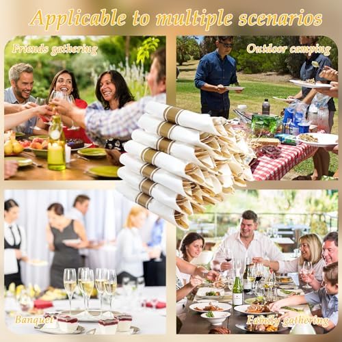 Supernal 120 Pack Gold Plastic Silverware Wrapped Cutlery Set with Napkin