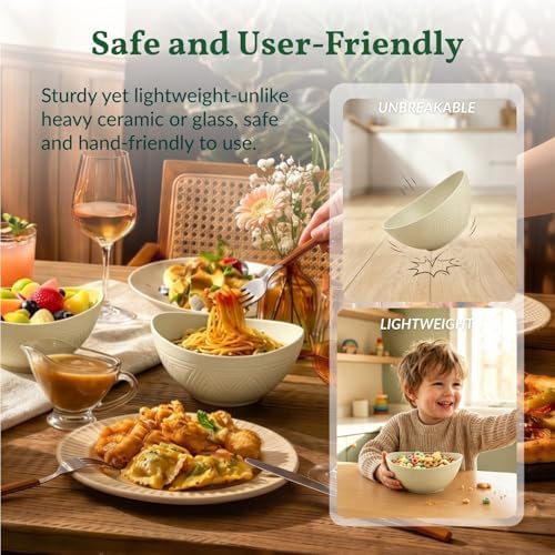 Homienly Unbreakable Cereal Bowls Wheat Straw Bowls Set 26 OZ Plastic Bowls Alternative for Kitchen 6 PCS Resuable Dessert Bowls for Party,New Home,Dorm Microwave & Dishwasher Safe-Beige