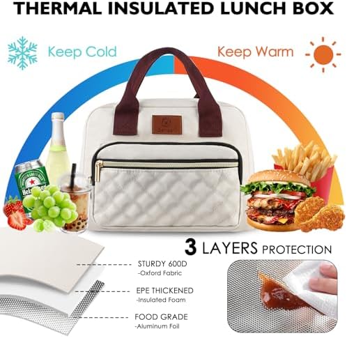 Genteen Lunch box for Women, Insulated Tote LunchBox for Adult Men Reusable Lunch Box with Front Pocket for Work, Picnic or Travel-15 Cans/14 Liters- white