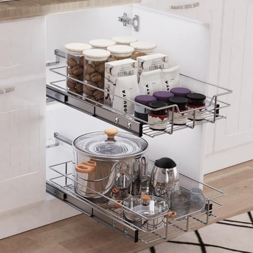 Pull Out Cabinet Organizer 15" W X 22" D, Chromed, Full Slide Out Drawers
