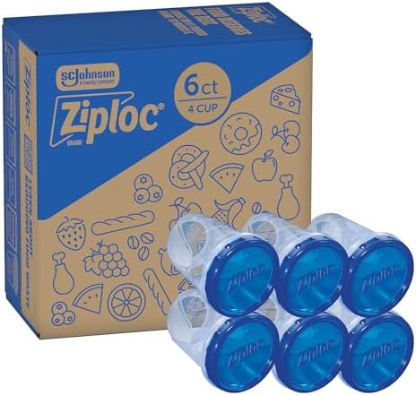 Ziploc Twist n Loc Food Storage Containers, Leak Resistant Design, Medium Round, 6 count