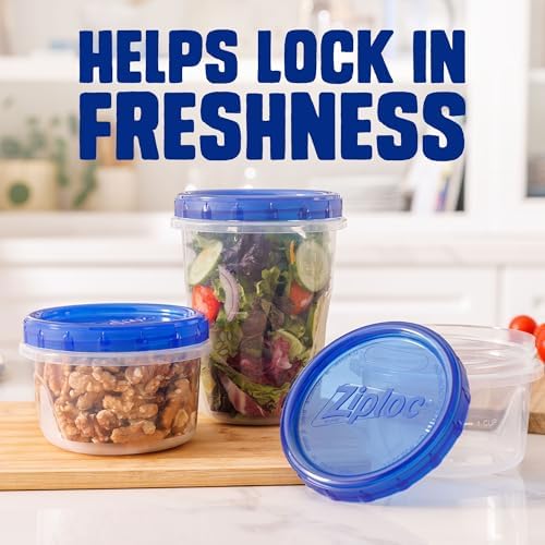 Ziploc Twist n Loc Food Storage Containers, Leak Resistant Design, Medium Round, 6 count