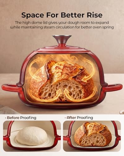 5QT Enameled Cast Iron Sourdough Bread Oven & Starter Kit, Red
